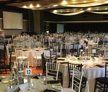 tables set up for a corporate event
